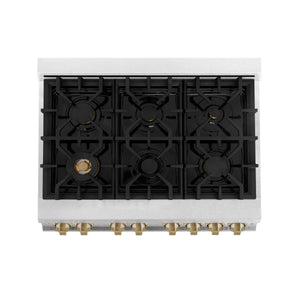 ZLINE - Autograph Edition 36 in. 4.6 cu. ft. Legacy Dual Fuel Range with 6 Burner Gas Cooktop and Electric Convection Oven in Satin Stainless Steel with White Matte Door and Champagne Bronze Accents