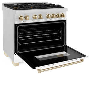 ZLINE - Autograph Edition 36 in. 4.6 cu. ft. Legacy Dual Fuel Range with 6 Burner Gas Cooktop and Electric Convection Oven in Satin Stainless Steel with White Matte Door and Polished Gold Accents