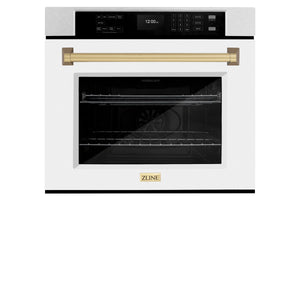 ZLINE - 30 in. Autograph Edition Professional True Convection Single Wall Oven with Air Fry and Self Clean in Satin Stainless Steel with White Matte Door and Champagne Bronze Handle