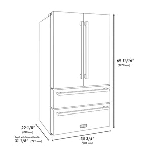 ZLINE - Autograph Edition 36 in. 22.5 cu. ft. Counter-Depth French Door Refrigerator with Ice Maker in Fingerprint-Resistant Stainless Steel with Polished Gold Modern Handles