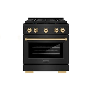 ZLINE - Autograph Edition 36 in. 5.2 cu. ft. Paramount Dual Fuel Range with 6 Burner Gas Cooktop and Electric Convection Oven in Black Stainless Steel with Champagne Bronze Accents