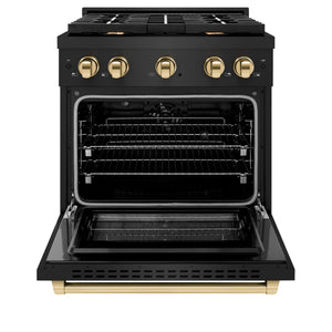 ZLINE - Autograph Edition 30 in. 4.2 cu. ft. Paramount Dual Fuel Range with 4 Burner Gas Cooktop and Electric Convection Oven in Black Stainless Steel with Polished Gold Accents