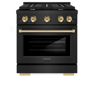 ZLINE - Autograph Edition 36 in. 5.2 cu. ft. Paramount Dual Fuel Range with 6 Burner Gas Cooktop and Electric Convection Oven in Black Stainless Steel with Champagne Bronze Accents
