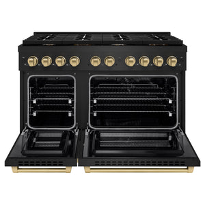 ZLINE - Autograph Edition 48 in. 6.7 cu. ft. Paramount Double Oven Dual Fuel Range with 8 Burner Gas Cooktop in Black Stainless Steel and Champagne Bronze Accents