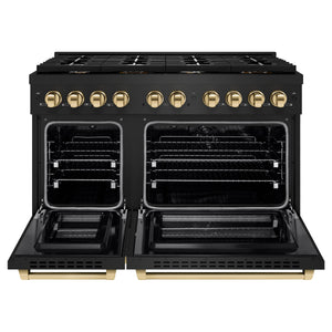 ZLINE - Autograph Edition 48 in. 6.7 cu. ft. Paramount Double Oven Dual Fuel Range with 8 Burner Gas Cooktop in Black Stainless Steel and Polished Gold Accents