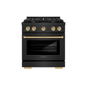ZLINE - Autograph Edition 30 in. 4.2 cu. ft. Paramount Gas Range with 4 Burner Cooktop and Convection Gas Oven in Black Stainless Steel and Champagne Bronze Accents