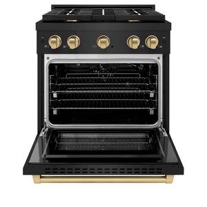 ZLINE - Autograph Edition 30 in. 4.2 cu. ft. Paramount Gas Range with 4 Burner Cooktop and Convection Gas Oven in Black Stainless Steel and Champagne Bronze Accents