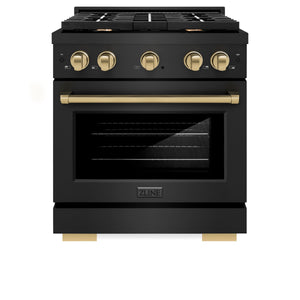 ZLINE - Autograph Edition 30 in. 4.2 cu. ft. Paramount Gas Range with 4 Burner Cooktop and Convection Gas Oven in Black Stainless Steel and Champagne Bronze Accents