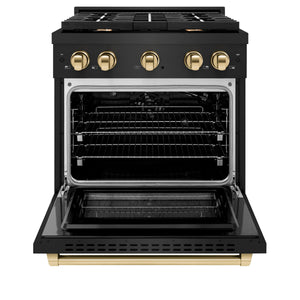 ZLINE - Autograph Edition 30 in. 4.2 cu. ft. Paramount Gas Range with 4 Burner Cooktop and Convection Gas Oven in Black Stainless Steel and Polished Gold Accents
