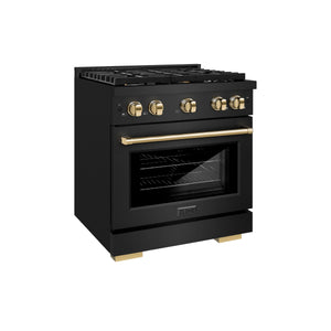 ZLINE - Autograph Edition 30 in. 4.2 cu. ft. Paramount Gas Range with 4 Burner Cooktop and Convection Gas Oven in Black Stainless Steel and Polished Gold Accents