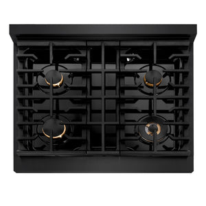 ZLINE - Autograph Edition 30 in. 4.2 cu. ft. Paramount Gas Range with 4 Burner Cooktop and Convection Gas Oven in Black Stainless Steel and Polished Gold Accents