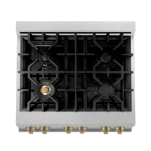 ZLINE - Autograph Edition 30 in. 4.0 cu. ft. Legacy Dual Fuel Range with 4 Burner Gas Cooktop and Electric Convection Oven in Satin Stainless Steel and Champagne Bronze Accents