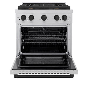 ZLINE - Autograph Edition 30 in. 4.2 cu. ft. Paramount Dual Fuel Range with 4 Burner Gas Cooktop and Electric Convection Oven in Satin Stainless Steel with Matte Black Accents
