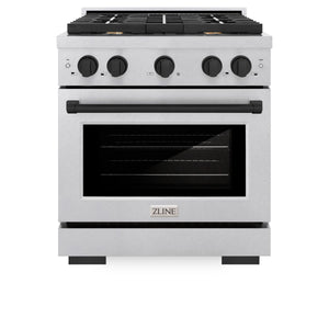 ZLINE - Autograph Edition 30 in. 4.2 cu. ft. Paramount Dual Fuel Range with 4 Burner Gas Cooktop and Electric Convection Oven in Satin Stainless Steel with Matte Black Accents