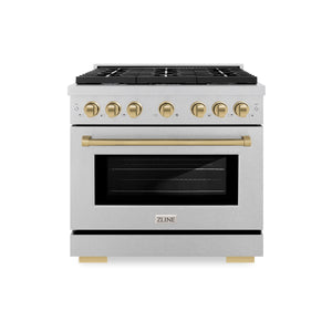 ZLINE - Autograph Edition 36 in. 5.2 cu. ft. Paramount Dual Fuel Range with 6 Burner Gas Cooktop and Electric Convection Oven in Satin Stainless Steel with Champagne Bronze Accents