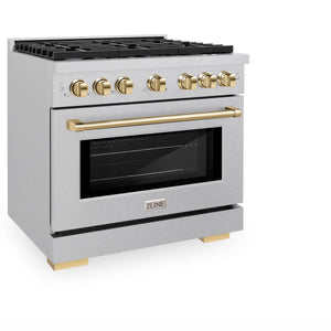 ZLINE - Autograph Edition 36 in. 5.2 cu. ft. Paramount Dual Fuel Range with 6 Burner Gas Cooktop and Electric Convection Oven in Satin Stainless Steel with Polished Gold Accents