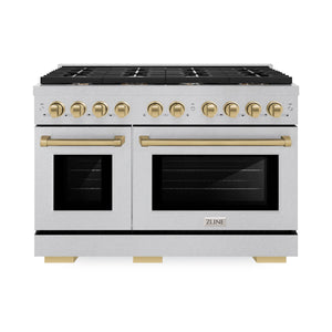 ZLINE - Autograph Edition 48 in. 6.7 cu. ft. Paramount Double Oven Dual Fuel Range with 8 Burner Gas Cooktop in Satin Stainless Steel and Champagne Bronze Accents
