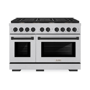 ZLINE - Autograph Edition 48 in. 6.7 cu. ft. Paramount Double Oven Dual Fuel Range with 8 Burner Gas Cooktop in Satin Stainless Steel and Matte Black Accents