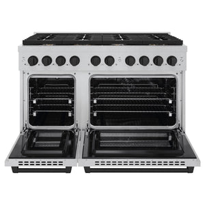 ZLINE - Autograph Edition 48 in. 6.7 cu. ft. Paramount Double Oven Dual Fuel Range with 8 Burner Gas Cooktop in Satin Stainless Steel and Matte Black Accents