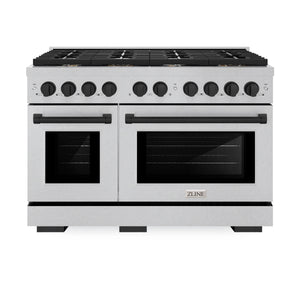 ZLINE - Autograph Edition 48 in. 6.7 cu. ft. Paramount Double Oven Dual Fuel Range with 8 Burner Gas Cooktop in Satin Stainless Steel and Matte Black Accents