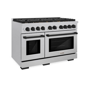 ZLINE - Autograph Edition 48 in. 6.7 cu. ft. Paramount Double Oven Dual Fuel Range with 8 Burner Gas Cooktop in Satin Stainless Steel and Matte Black Accents