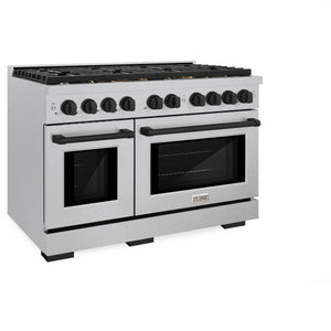 ZLINE - Autograph Edition 48 in. 6.7 cu. ft. Paramount Double Oven Dual Fuel Range with 8 Burner Gas Cooktop in Satin Stainless Steel and Matte Black Accents