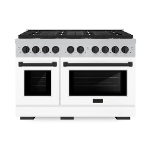 ZLINE - Autograph Edition 48 in. 6.7 cu. ft. Paramount Double Oven Dual Fuel Range with 8 Burner Gas Cooktop in Satin Stainless Steel with White Matte Doors and Matte Black Accents