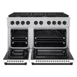 ZLINE - Autograph Edition 48 in. 6.7 cu. ft. Paramount Double Oven Dual Fuel Range with 8 Burner Gas Cooktop in Satin Stainless Steel with White Matte Doors and Matte Black Accents