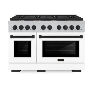 ZLINE - Autograph Edition 48 in. 6.7 cu. ft. Paramount Double Oven Dual Fuel Range with 8 Burner Gas Cooktop in Satin Stainless Steel with White Matte Doors and Matte Black Accents