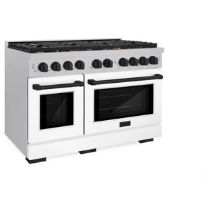 ZLINE - Autograph Edition 48 in. 6.7 cu. ft. Paramount Double Oven Dual Fuel Range with 8 Burner Gas Cooktop in Satin Stainless Steel with White Matte Doors and Matte Black Accents