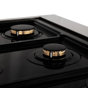 ZLINE - Autograph Edition 48 in. 6.0 cu. ft. Legacy Dual Fuel Range with 7 Burner Gas Cooktop and 2 Electric Ovens in Satin Stainless Steel with Black Matte Doors and Polished Gold Accents