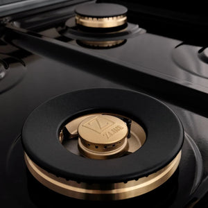 ZLINE - Autograph Edition 48 in. 6.0 cu. ft. Legacy Dual Fuel Range with 7 Burner Gas Cooktop and 2 Electric Ovens in Satin Stainless Steel with Black Matte Doors and Polished Gold Accents