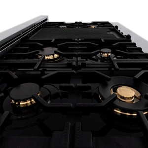 ZLINE - Autograph Edition 48 in. 6.0 cu. ft. Legacy Dual Fuel Range with 7 Burner Gas Cooktop and 2 Electric Ovens in Satin Stainless Steel with Black Matte Doors and Polished Gold Accents