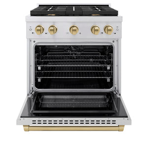 ZLINE - Autograph Edition 30 in. 4.2 cu. ft. Paramount Dual Fuel Range with 4 Burner Gas Cooktop and Electric Convection Oven in Stainless Steel with Champagne Bronze Accents