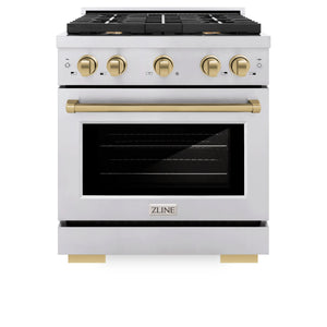 ZLINE - Autograph Edition 30 in. 4.2 cu. ft. Paramount Dual Fuel Range with 4 Burner Gas Cooktop and Electric Convection Oven in Stainless Steel with Champagne Bronze Accents