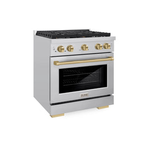 ZLINE - Autograph Edition 30 in. 4.2 cu. ft. Paramount Dual Fuel Range with 4 Burner Gas Cooktop and Electric Convection Oven in Stainless Steel with Champagne Bronze Accents
