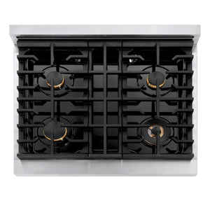 ZLINE - Autograph Edition 30 in. 4.2 cu. ft. Paramount Dual Fuel Range with 4 Burner Gas Cooktop and Electric Convection Oven in Stainless Steel with Champagne Bronze Accents