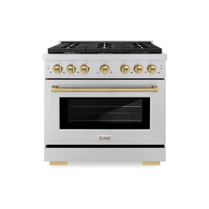 ZLINE - Autograph Edition 36 in. 5.2 cu. ft. Paramount Dual Fuel Range with 6 Burner Gas Cooktop and Electric Convection Oven in Stainless Steel with Champagne Bronze Accents