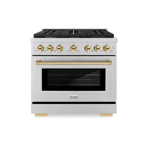ZLINE - Autograph Edition 36 in. 5.2 cu. ft. Paramount Dual Fuel Range with 6 Burner Gas Cooktop and Electric Convection Oven in Stainless Steel with Polished Gold Accents