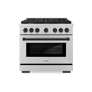 ZLINE - Autograph Edition 36 in. 5.2 cu. ft. Paramount Dual Fuel Range with 6 Burner Gas Cooktop and Electric Convection Oven in Stainless Steel with Matte Black Accents
