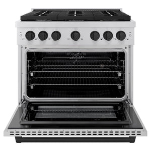 ZLINE - Autograph Edition 36 in. 5.2 cu. ft. Paramount Dual Fuel Range with 6 Burner Gas Cooktop and Electric Convection Oven in Stainless Steel with Matte Black Accents