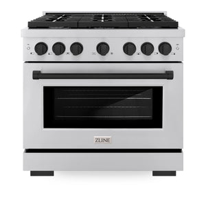ZLINE - Autograph Edition 36 in. 5.2 cu. ft. Paramount Dual Fuel Range with 6 Burner Gas Cooktop and Electric Convection Oven in Stainless Steel with Matte Black Accents