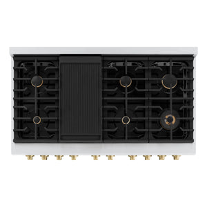 ZLINE - Autograph Edition 48 in. 6.7 cu. ft. Paramount Double Oven Dual Fuel Range with 8 Burner Gas Cooktop in Stainless Steel and Champagne Bronze Accents