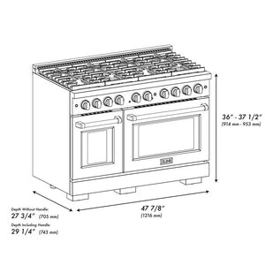 ZLINE - Autograph Edition 48 in. 6.7 cu. ft. Paramount Double Oven Dual Fuel Range with 8 Burner Gas Cooktop in Stainless Steel and Polished Gold Accents