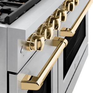 ZLINE - Autograph Edition 48 in. 6.7 cu. ft. Paramount Double Oven Dual Fuel Range with 8 Burner Gas Cooktop in Stainless Steel and Polished Gold Accents