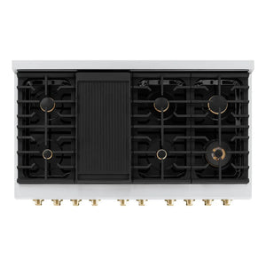 ZLINE - Autograph Edition 48 in. 6.7 cu. ft. Paramount Double Oven Dual Fuel Range with 8 Burner Gas Cooktop in Stainless Steel and Polished Gold Accents