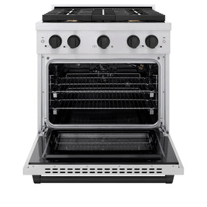 ZLINE - Autograph Edition 30 in. 4.2 cu. ft. Paramount Gas Range with 4 Burner Cooktop and Convection Gas Oven in Stainless Steel and Matte Black Accents
