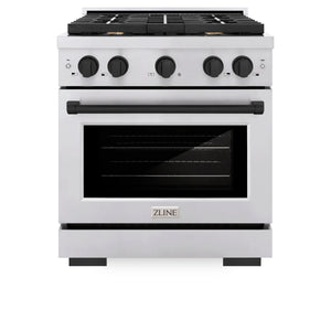 ZLINE - Autograph Edition 30 in. 4.2 cu. ft. Paramount Gas Range with 4 Burner Cooktop and Convection Gas Oven in Stainless Steel and Matte Black Accents