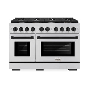 ZLINE - Autograph Edition 48 in. 6.7 cu. ft. Paramount Double Oven Gas Range with 8 Burner Cooktop in Stainless Steel and Matte Black Accents