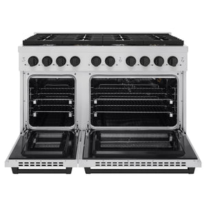 ZLINE - Autograph Edition 48 in. 6.7 cu. ft. Paramount Double Oven Gas Range with 8 Burner Cooktop in Stainless Steel and Matte Black Accents